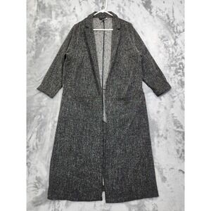 H&M Divided Jacket Womens L Marled Gray Long Open Front Pockets Boho Coatigan